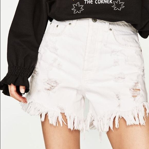 Zara Mom Fit Shorts Distressed High Rise Denim Jean Shorts - Picture 8 of 8